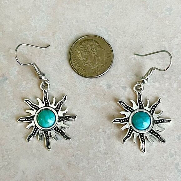 BBS Dangle Silver & Turquoise Earrings - Picture 7 of 8